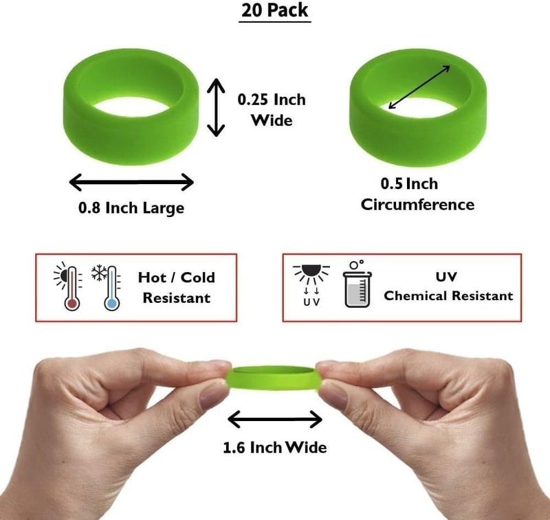 Grifiti Band Joes 0.8 X 0.25 Inch Flat 1.6" Circumference 0.5" Diameter Tiny Silicone Rubber Bands Rings Gasket Food Cooking Durable Office Elastic Wraps 20 Pack Assorted Colors Strong Rubberbands Siliconebands - Image 2